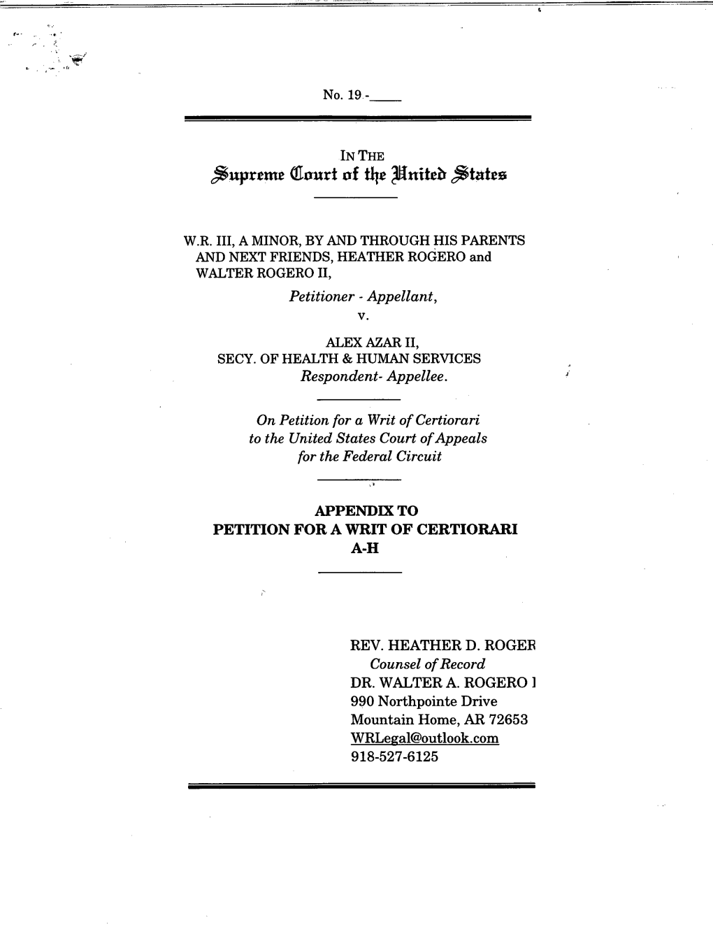 Appendix to Petition for a Writ of Certiorari A-H