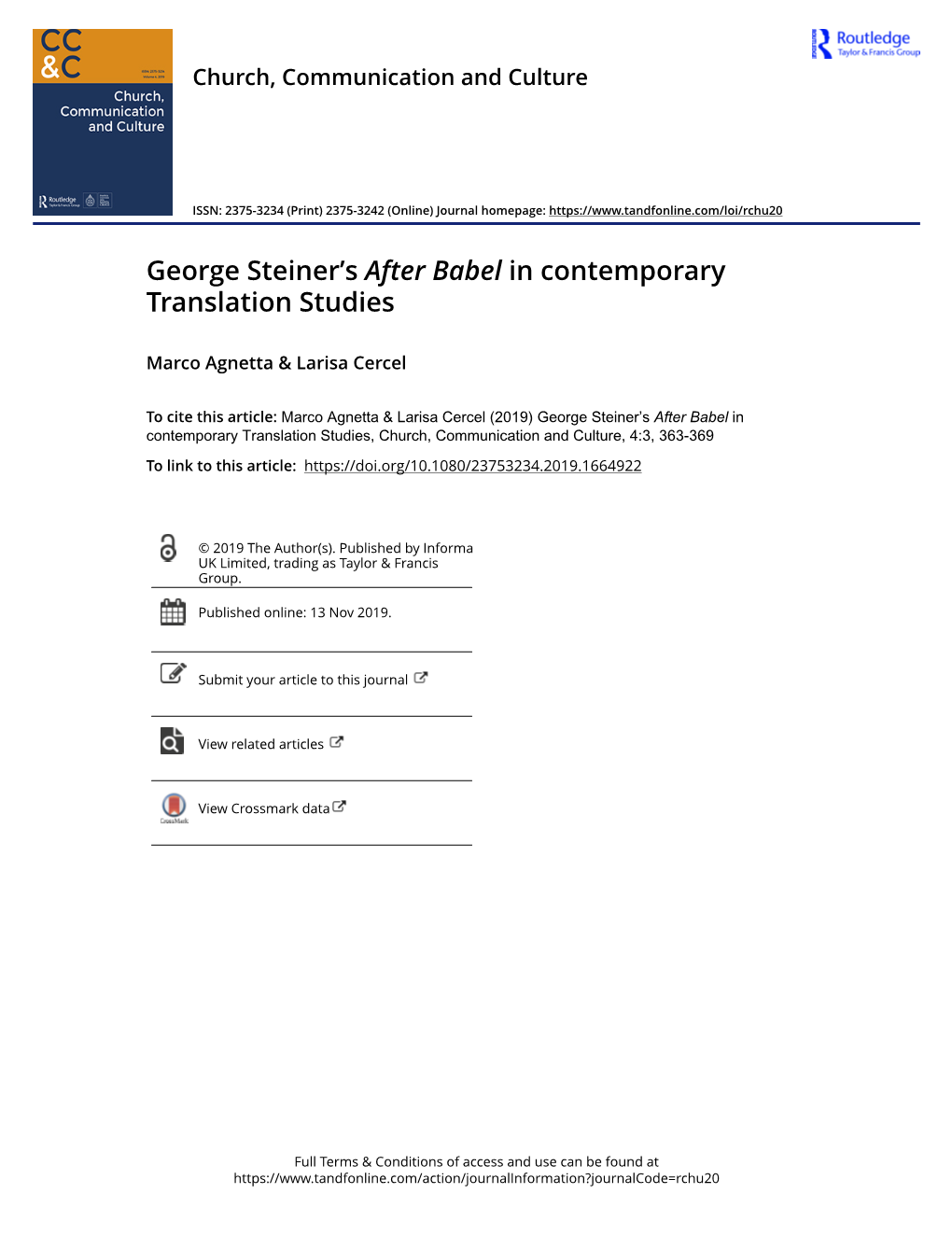 George Steiner's After Babel in Contemporary Translation Studies