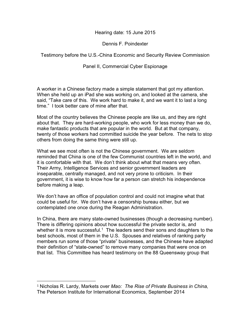 Testimony Before the U.S.-China Economic and Security Review Commission