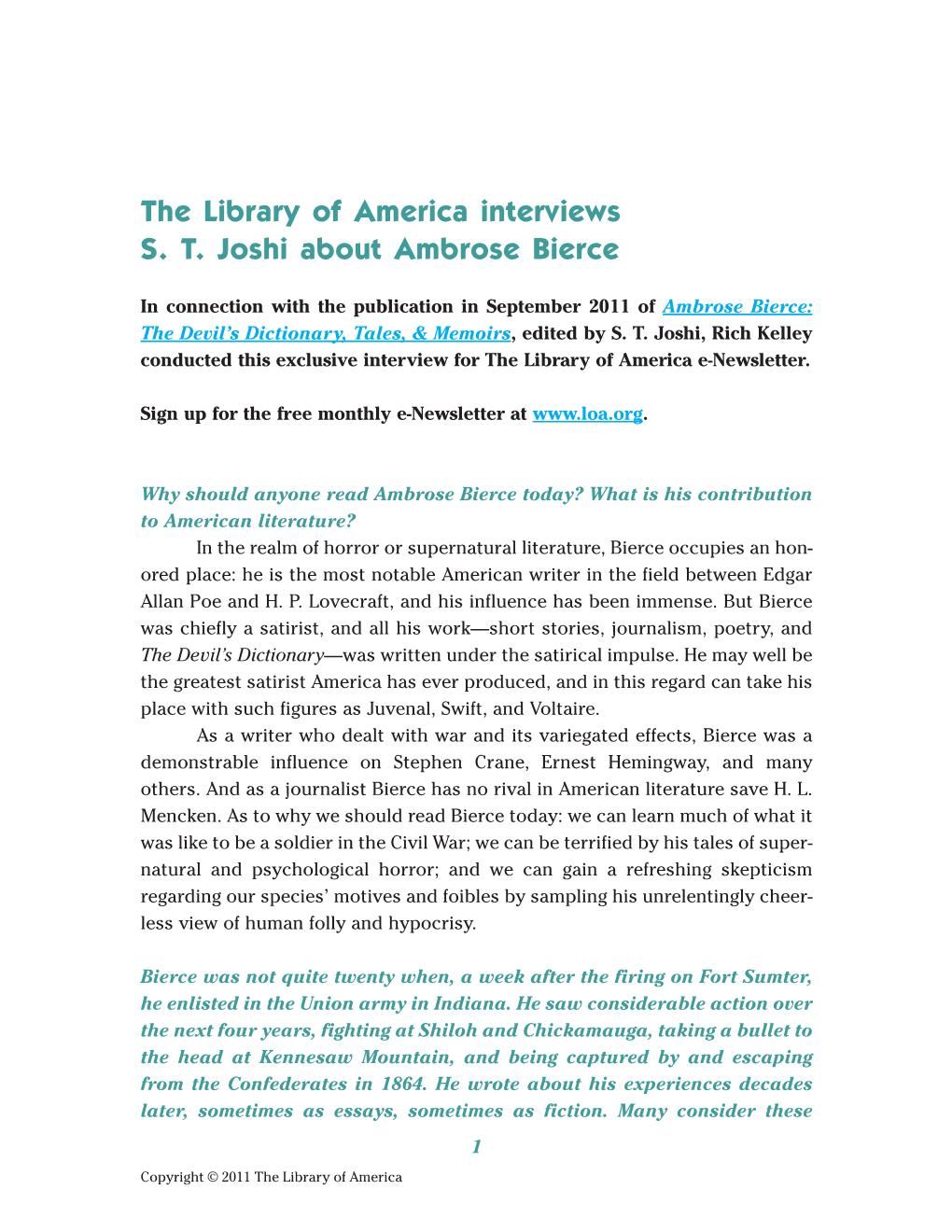 The Library of America Interviews S. T. Joshi About Ambrose Bierce