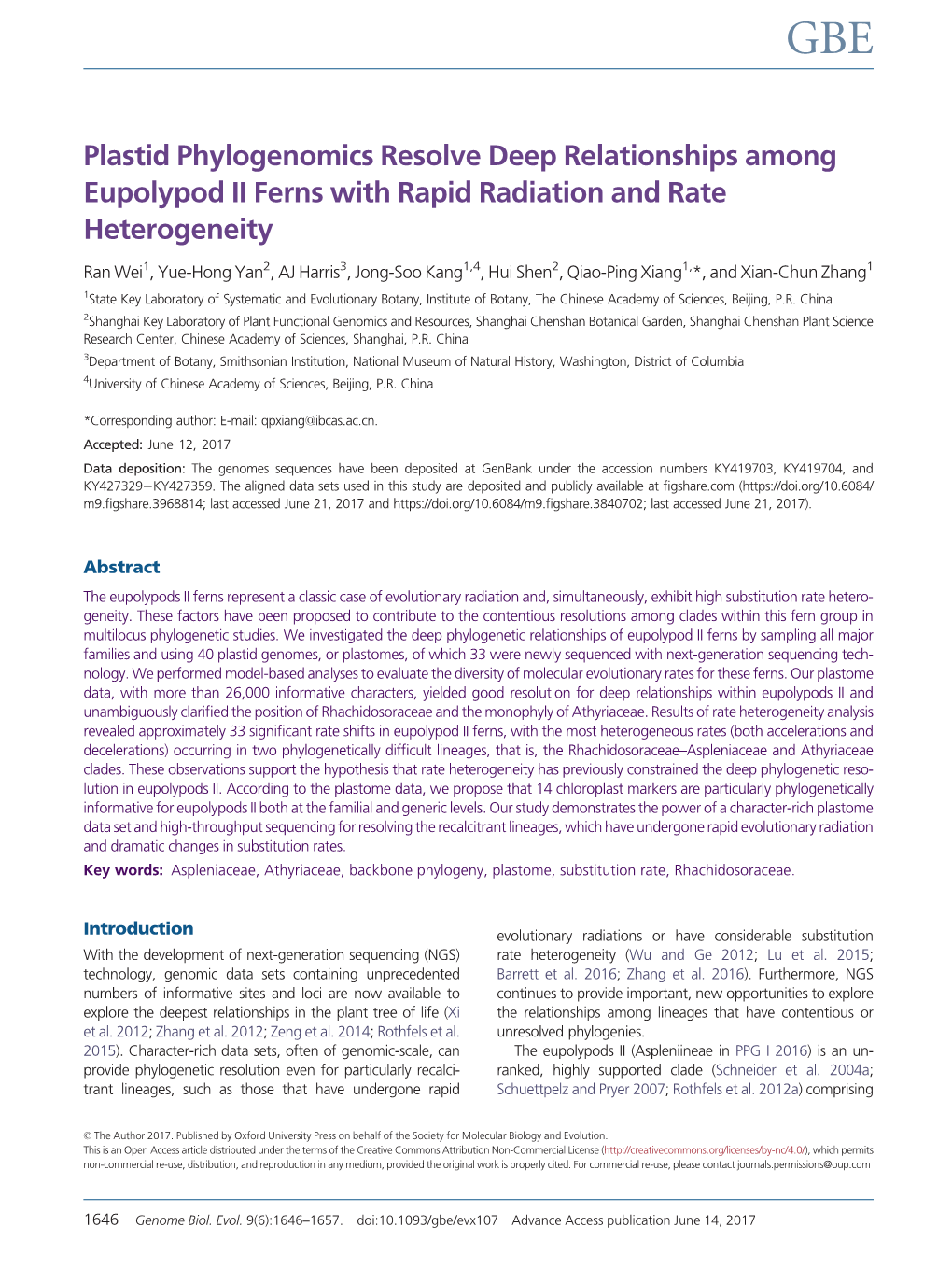 Plastid Phylogenomics Resolve Deep Relationships Among Eupolypod II Ferns with Rapid Radiation and Rate Heterogeneity