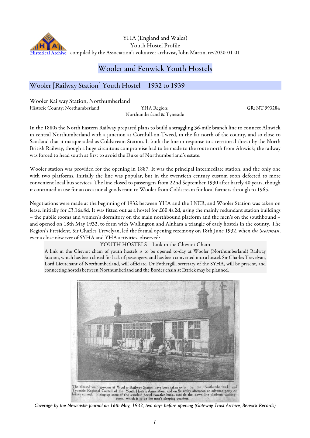 Wooler and Fenwick Youth Hostels