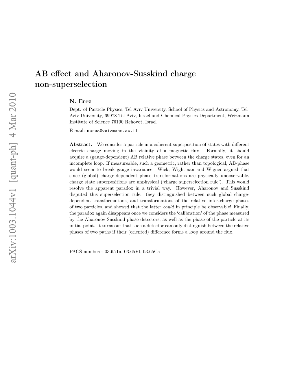 AB Effect and Aharonov-Susskind Charge Non-Superselection