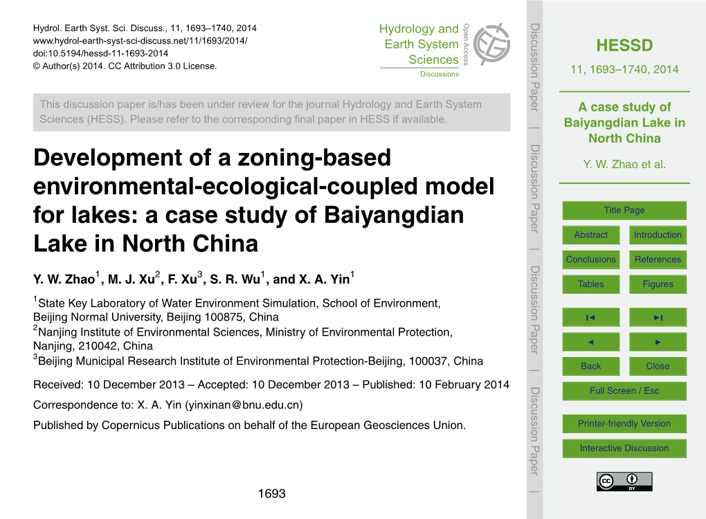 A Case Study of Baiyangdian Lake in North China 3 Results and Discussion Y