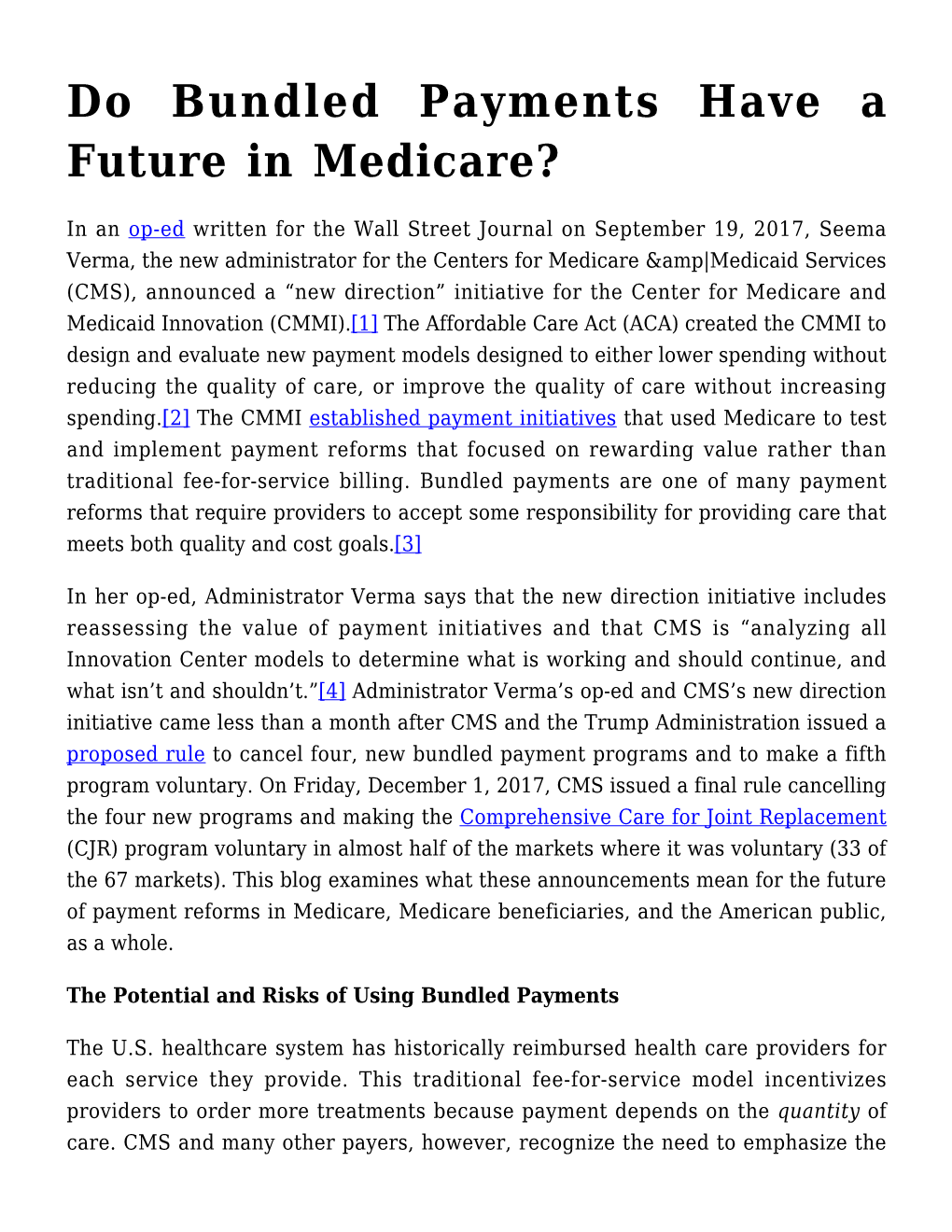 Do Bundled Payments Have a Future in Medicare?