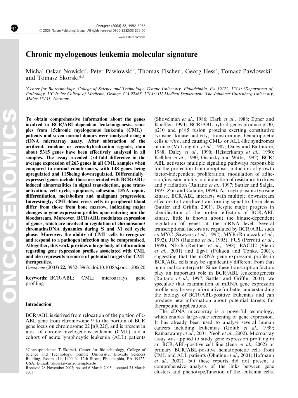 Chronic Myelogenous Leukemia Molecular Signature