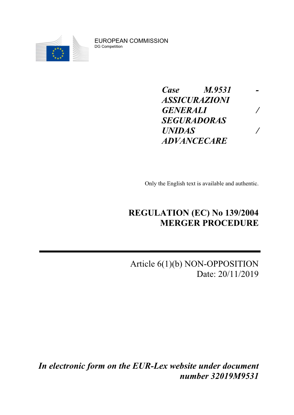 Case M.9531 - ASSICURAZIONI GENERALI / SEGURADORAS UNIDAS / ADVANCECARE