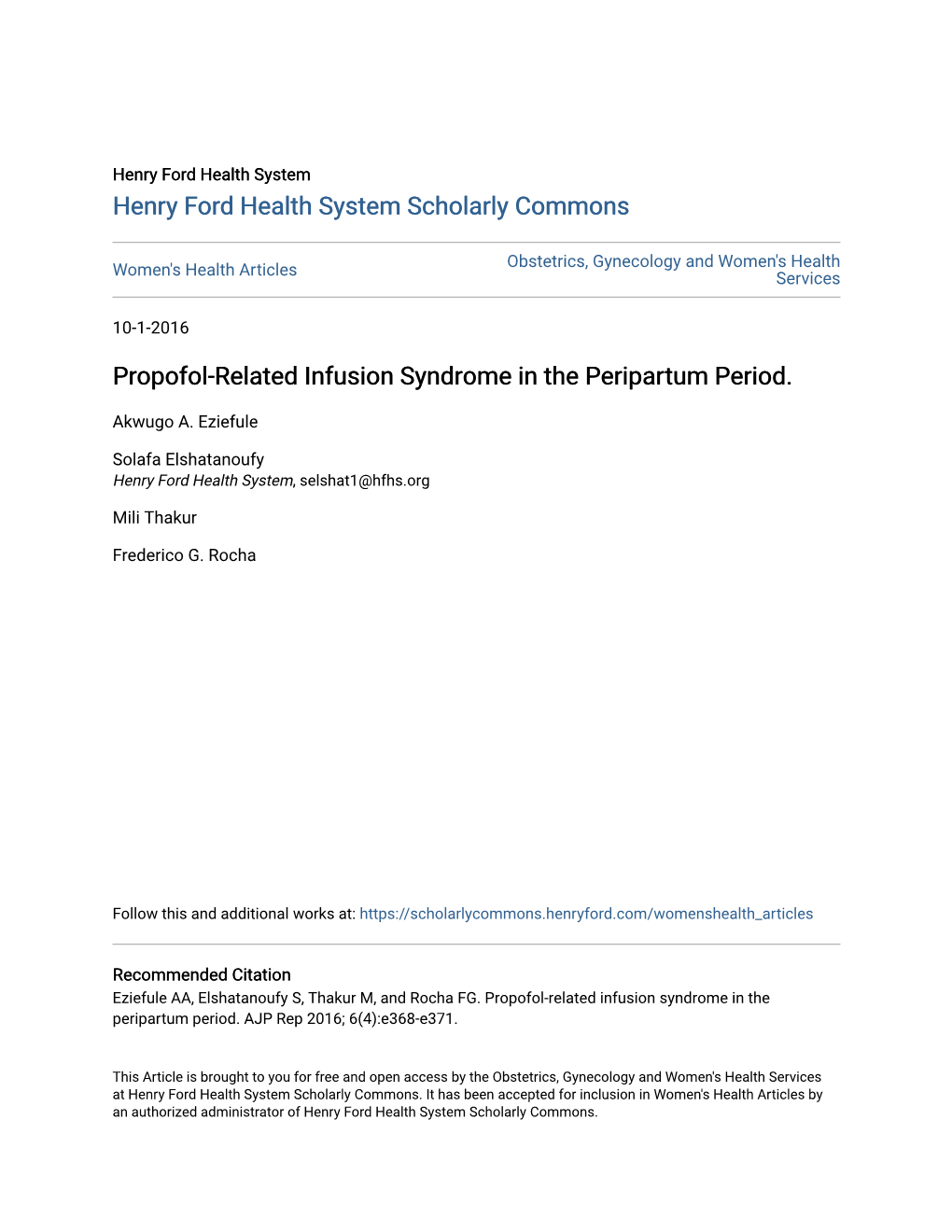 Propofol-Related Infusion Syndrome in the Peripartum Period