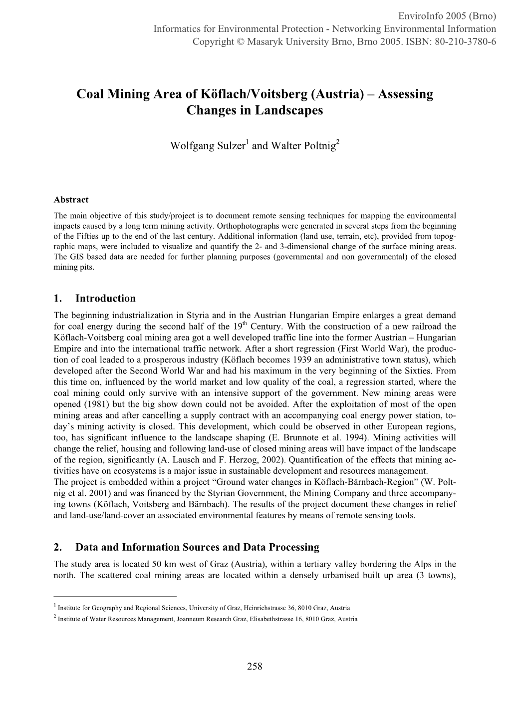 Coal Mining Area of Köflach/Voitsberg (Austria) – Assessing Changes in Landscapes