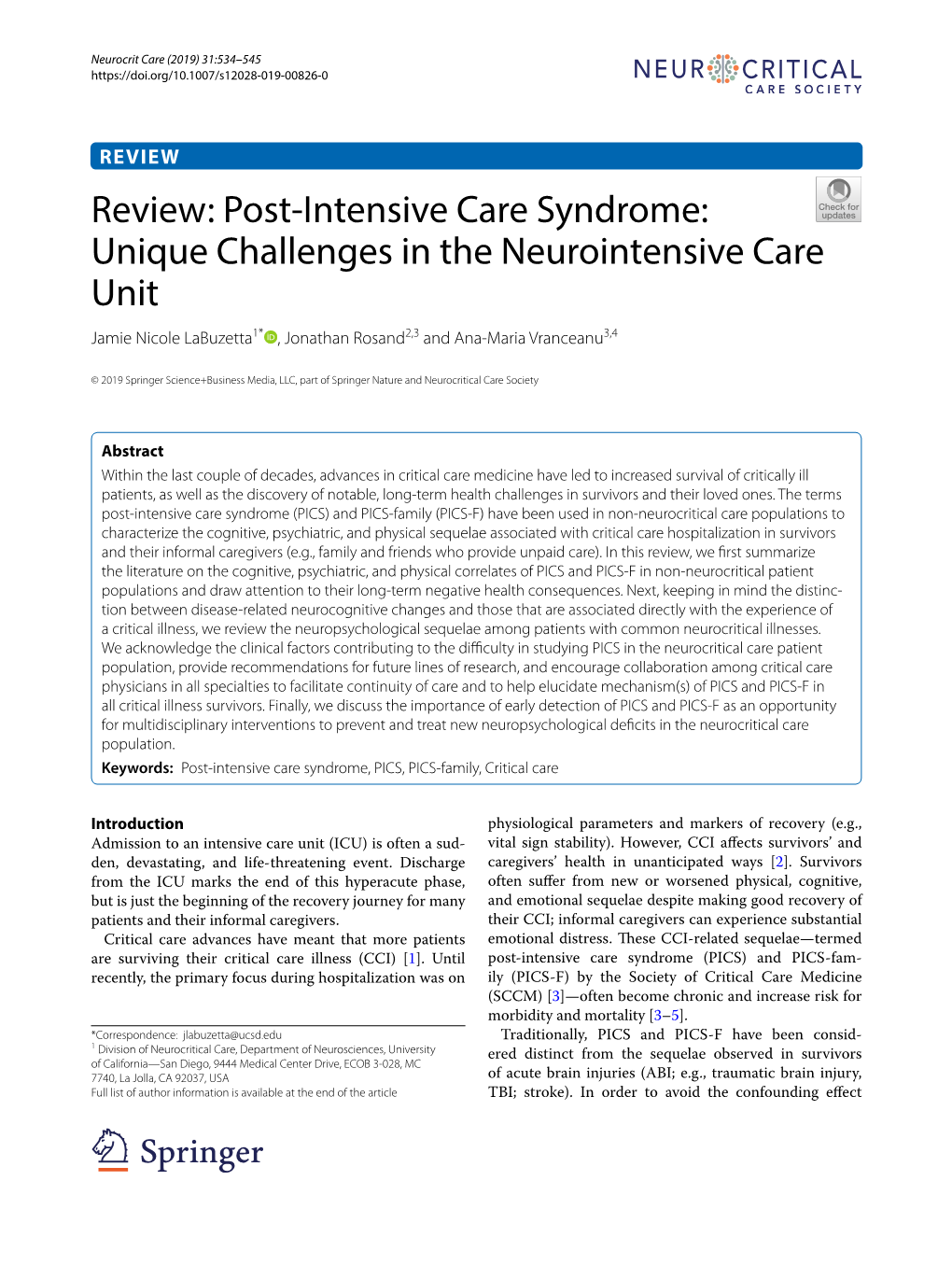 Review: Post-Intensive Care Syndrome: Unique Challenges In