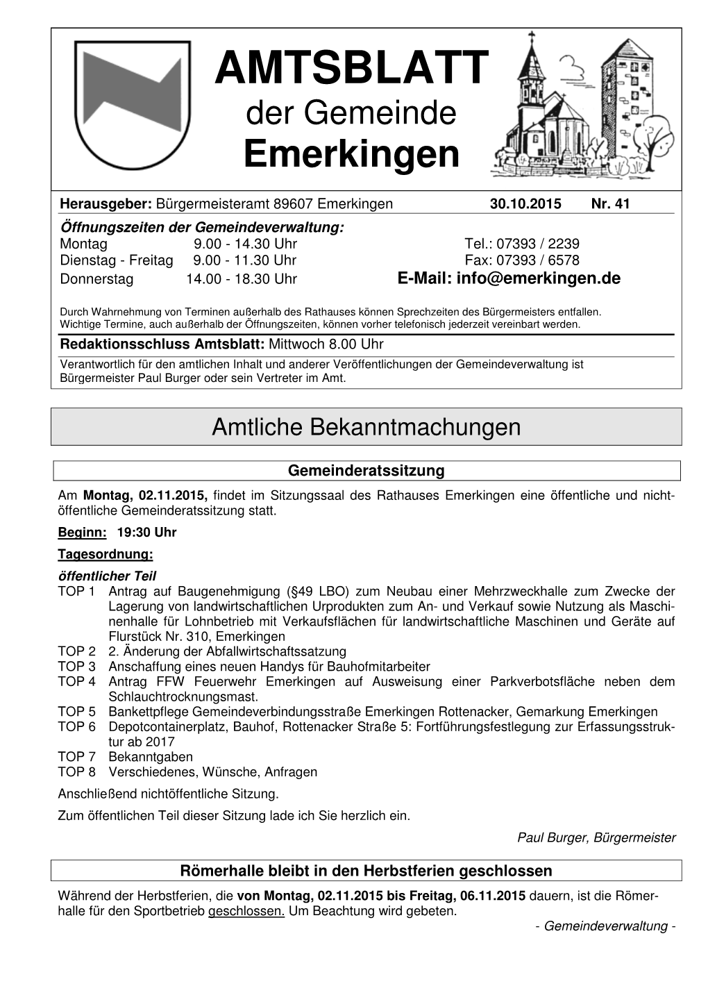 AMTSBLATT Der Gemeinde Emerkingen