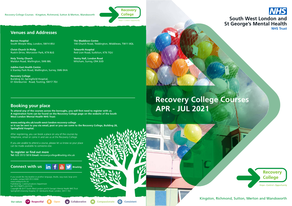 Recovery College Courses - Kingston, Richmond, Sutton & Merton, Wandsworth