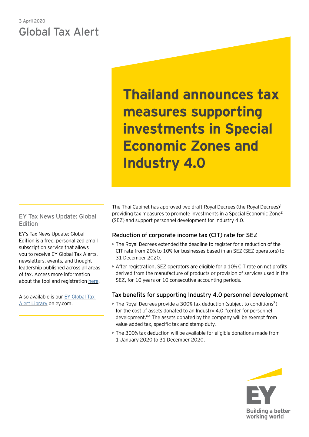 Thailand Announces Tax Measures Supporting Investments in Special Economic Zones and Industry 4.0
