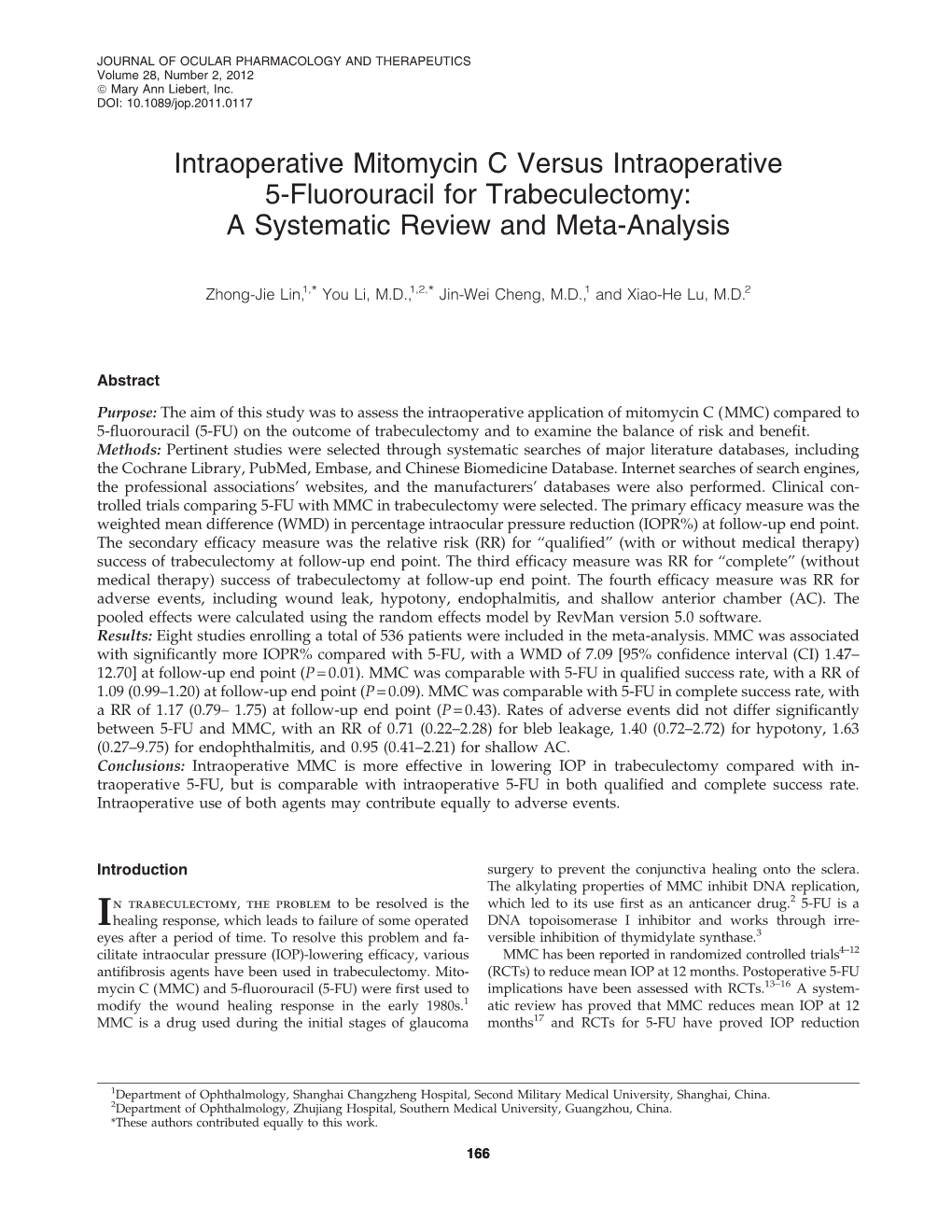 Intraoperative Mitomycin C Versus Intraoperative 5-Fluorouracil for Trabeculectomy: a Systematic Review and Meta-Analysis