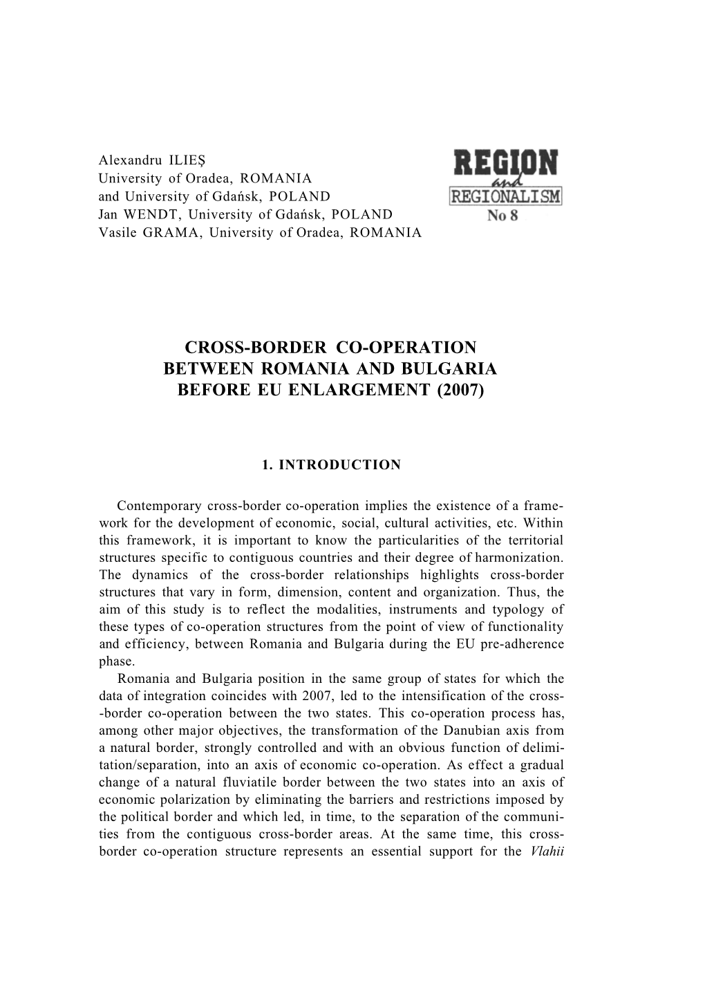 Cross-Border Co-Operation Between Romania and Bulgaria Before Eu Enlargement (2007)