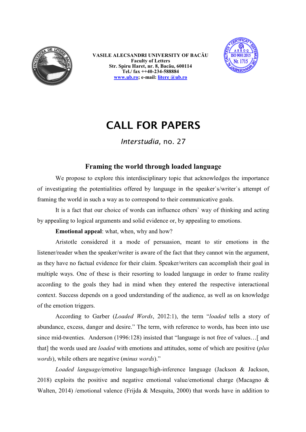 Call for Papers