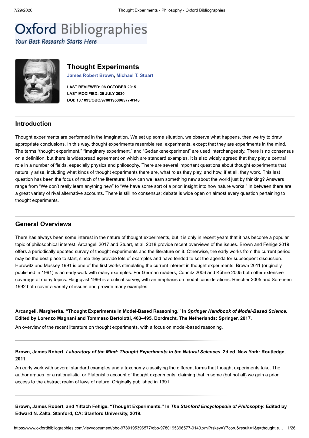 Thought Experiments - Philosophy - Oxford Bibliographies