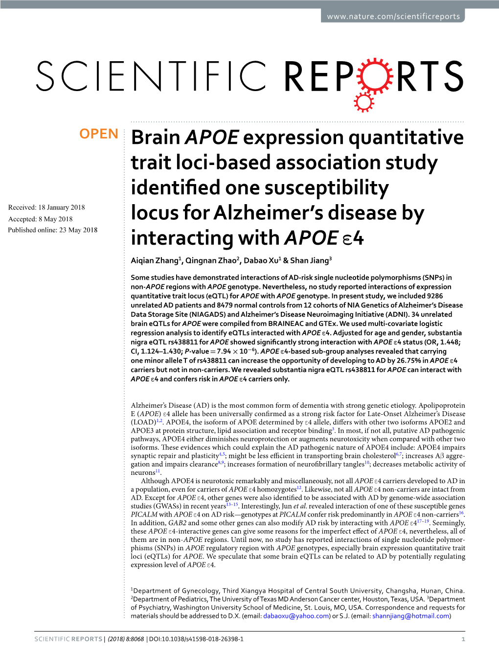 Brain APOE Expression Quantitative Trait Loci-Based Association Study