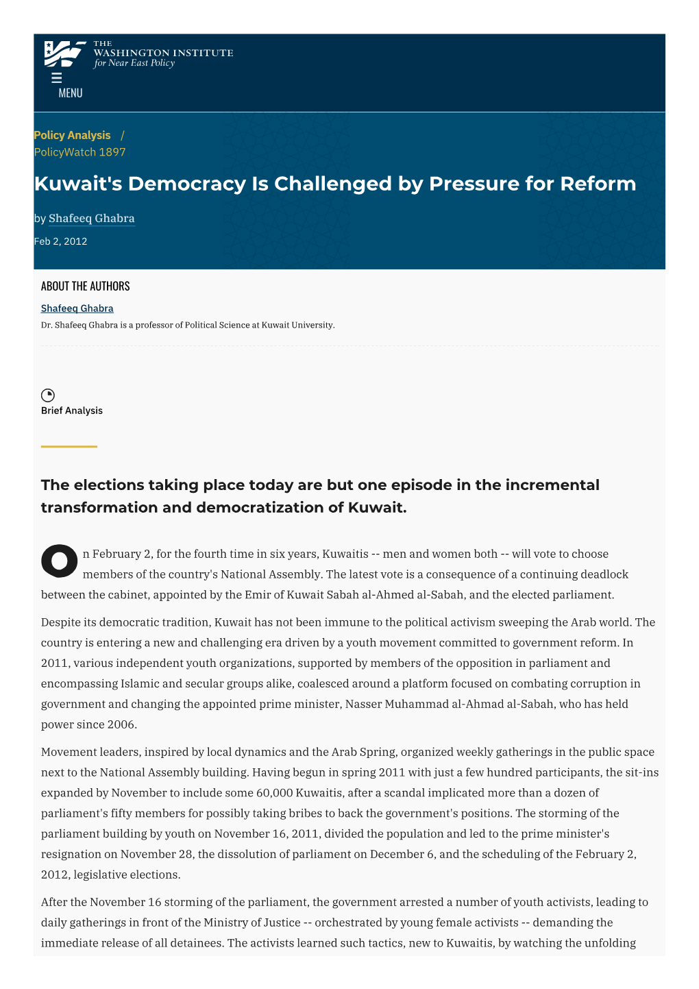 Kuwait's Democracy Is Challenged by Pressure for Reform | The