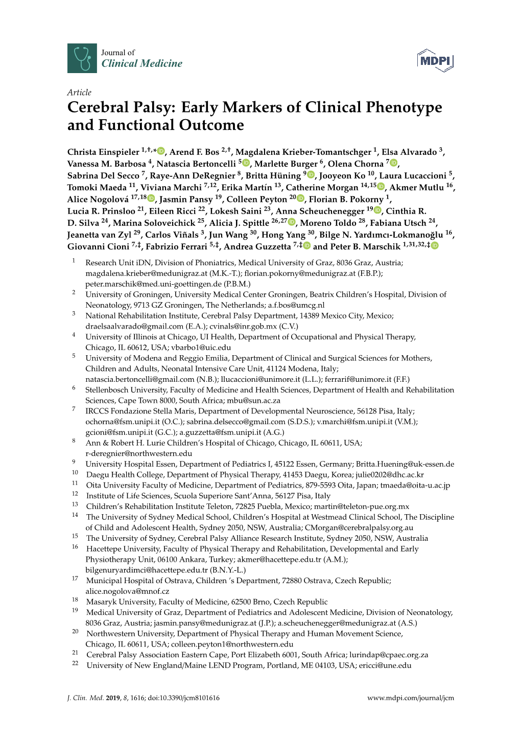 Cerebral Palsy: Early Markers of Clinical Phenotype and Functional Outcome