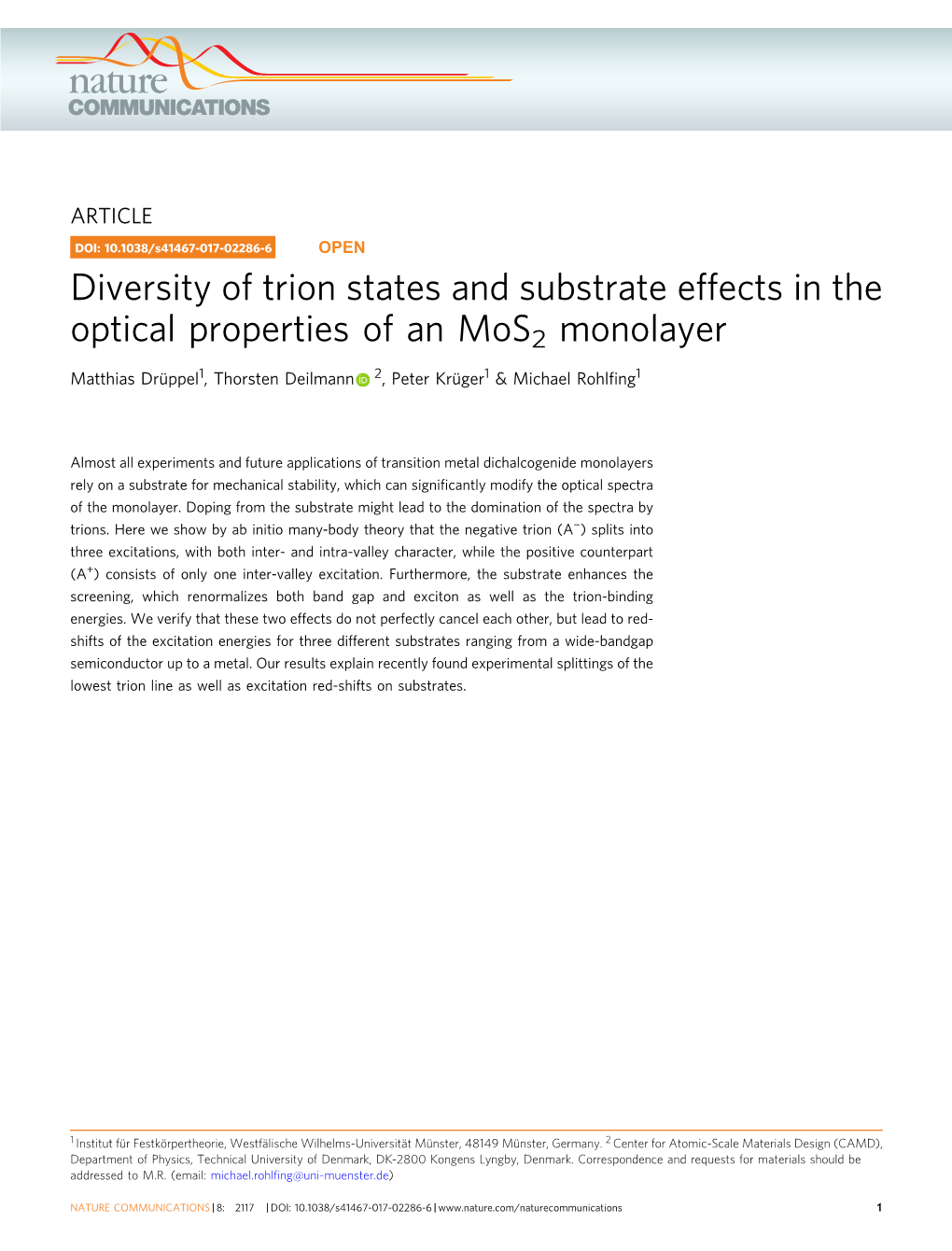 Diversity of Trion States and Substrate Effects in the Optical Properties of an Mos2 Monolayer