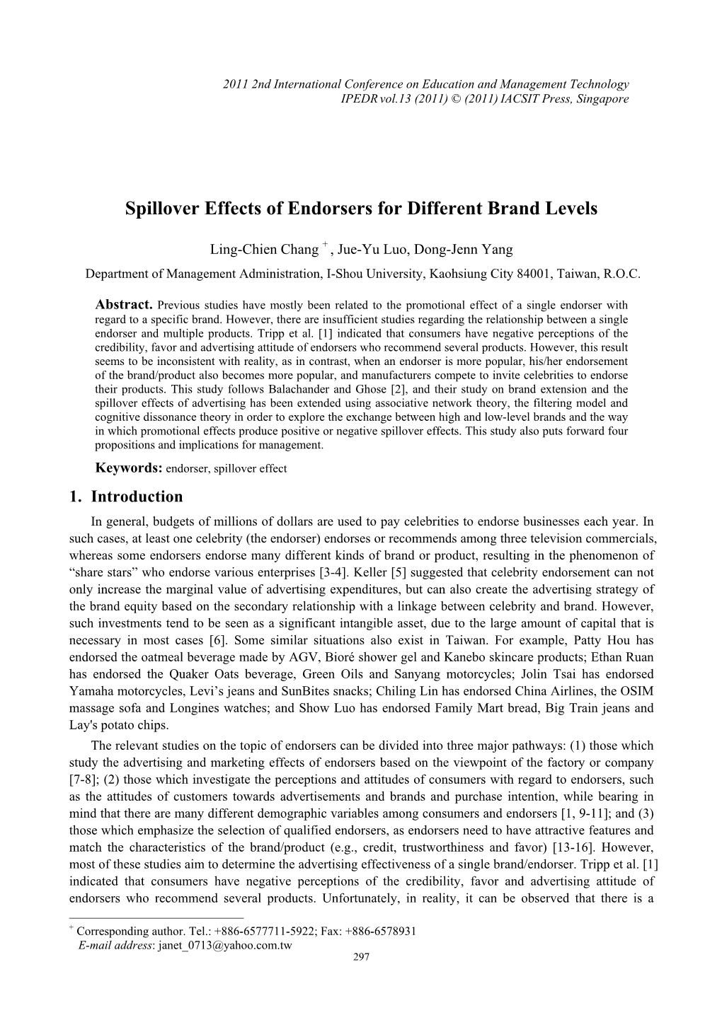 Spillover Effects of Endorsers for Different Brand Levels