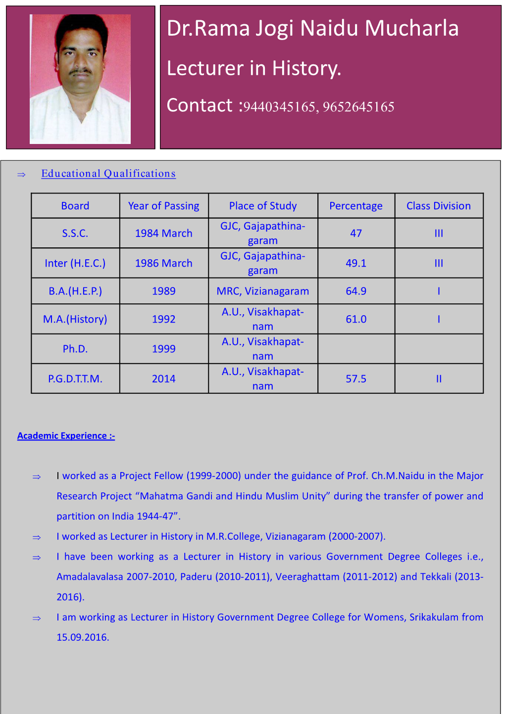 Dr.Rama Jogi Naidu Mucharla Lecturer in History