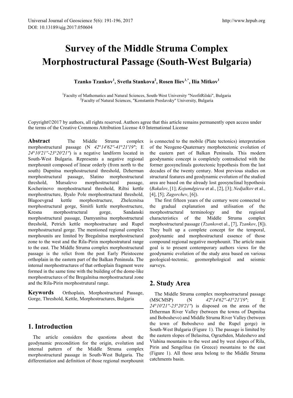 Survey of the Middle Struma Complex Morphostructural Passage (South-West Bulgaria)