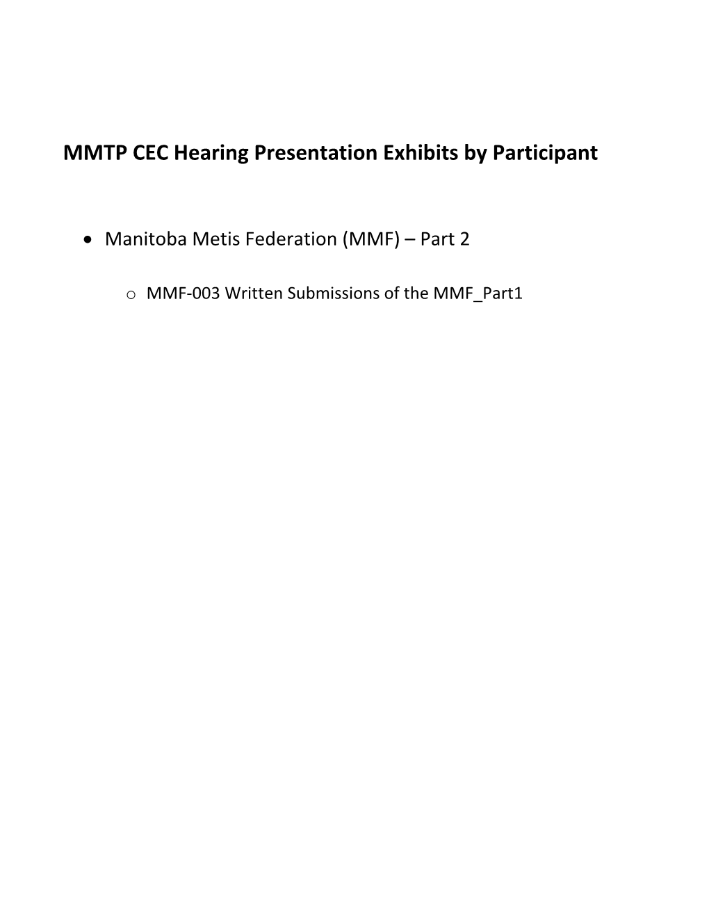 MMTP CEC Hearing Presentation Exhibits by Participant