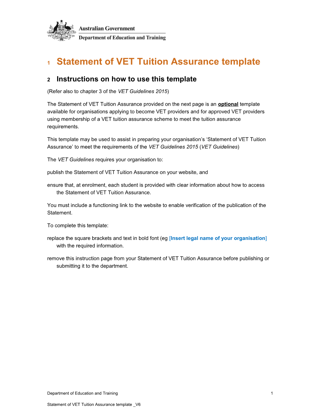 Statement of VET Tuition Assurance