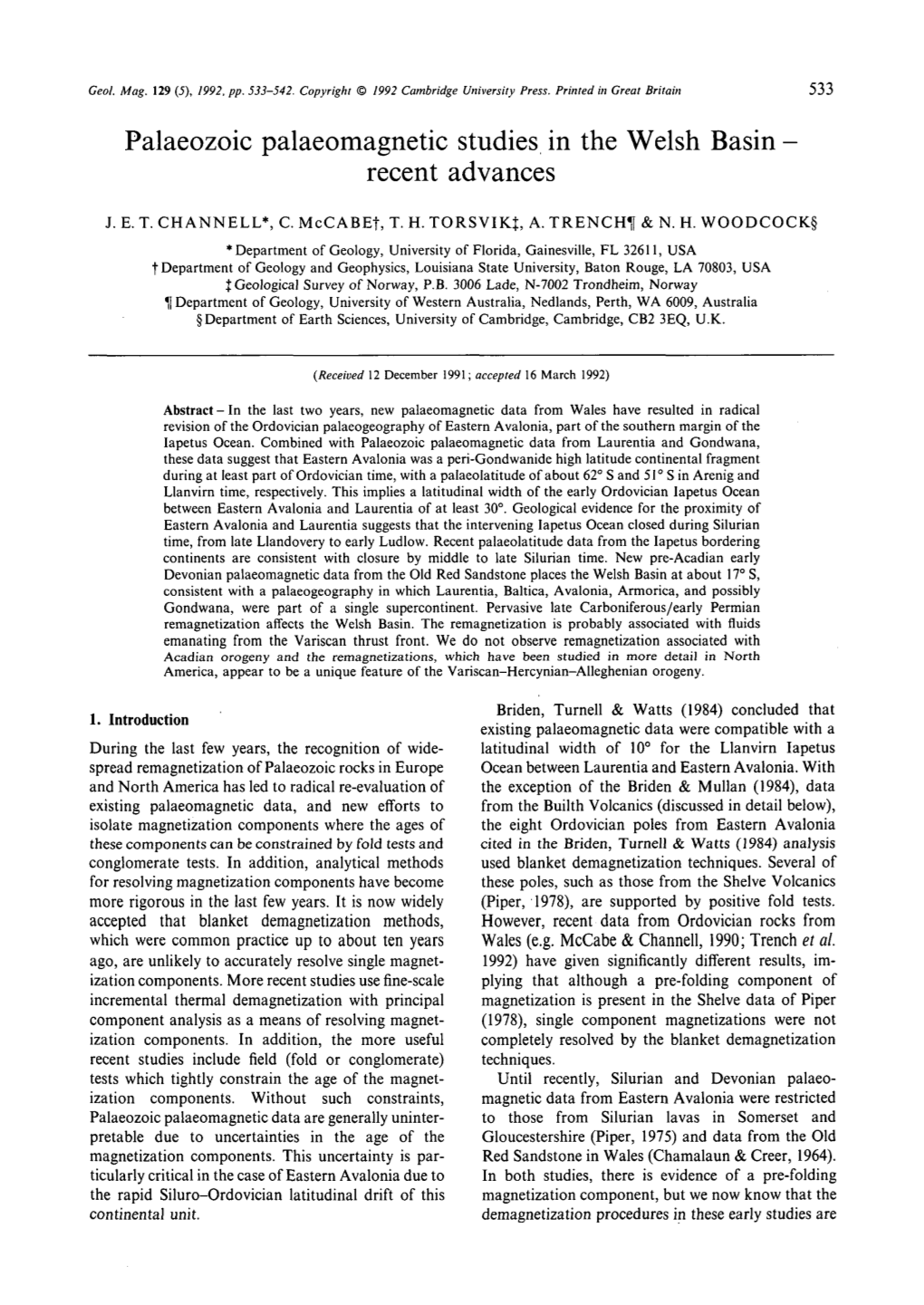 Palaeozoic Palaeomagnetic Studies in the Welsh Basin - Recent Advances