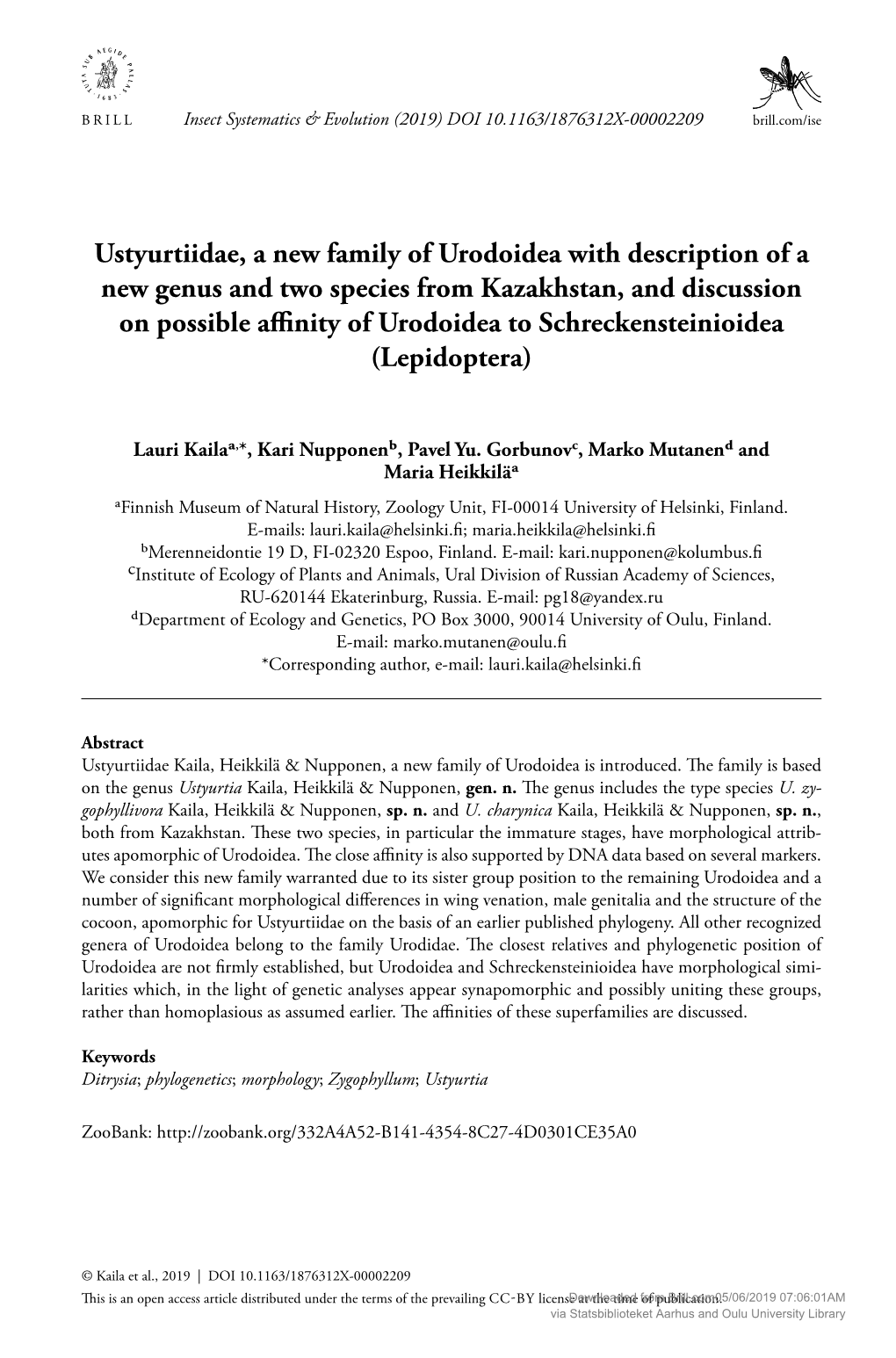 Ustyurtiidae, a New Family of Urodoidea with Description of a New