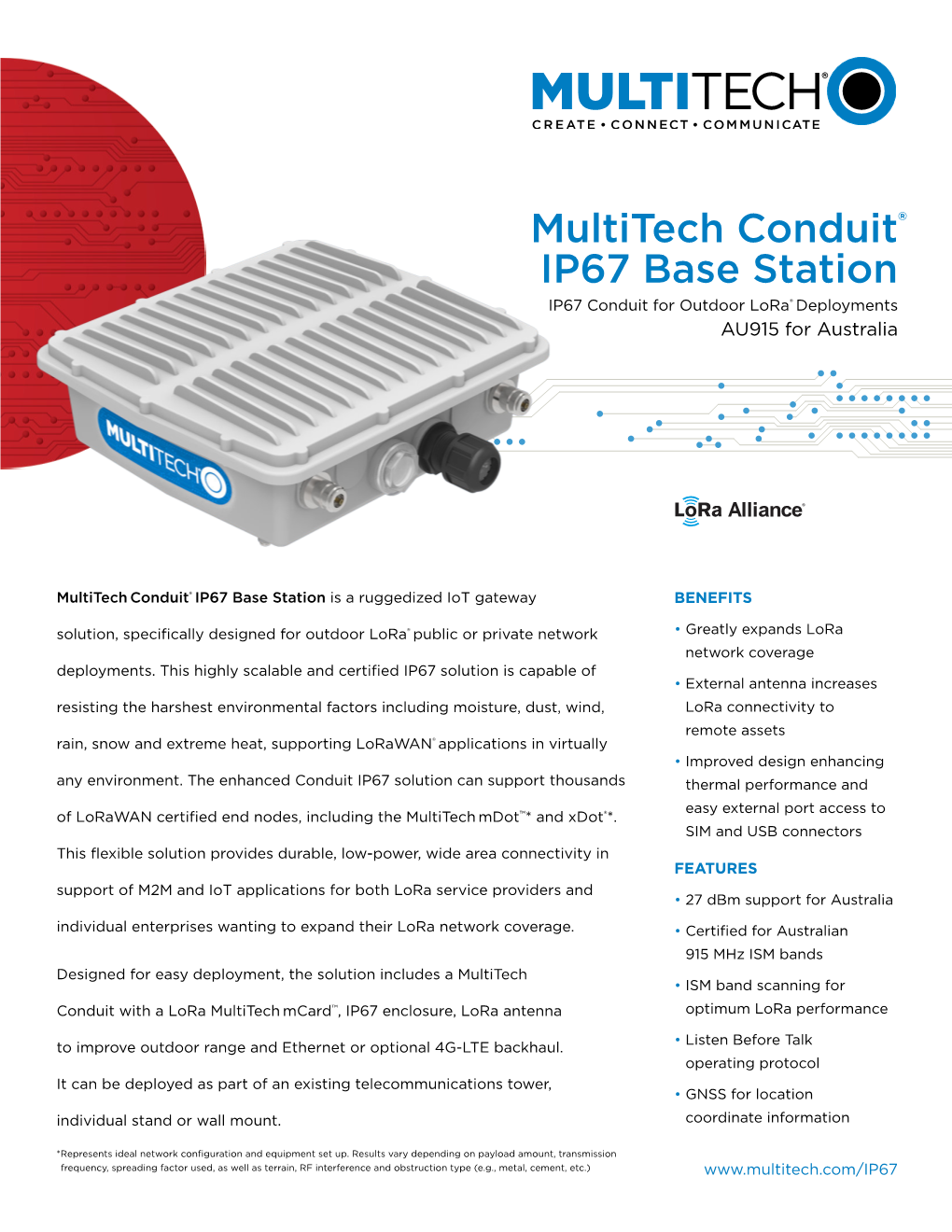 Multitech Conduit® IP67 Base Station IP67 Conduit for Outdoor Lora® Deployments AU915 for Australia