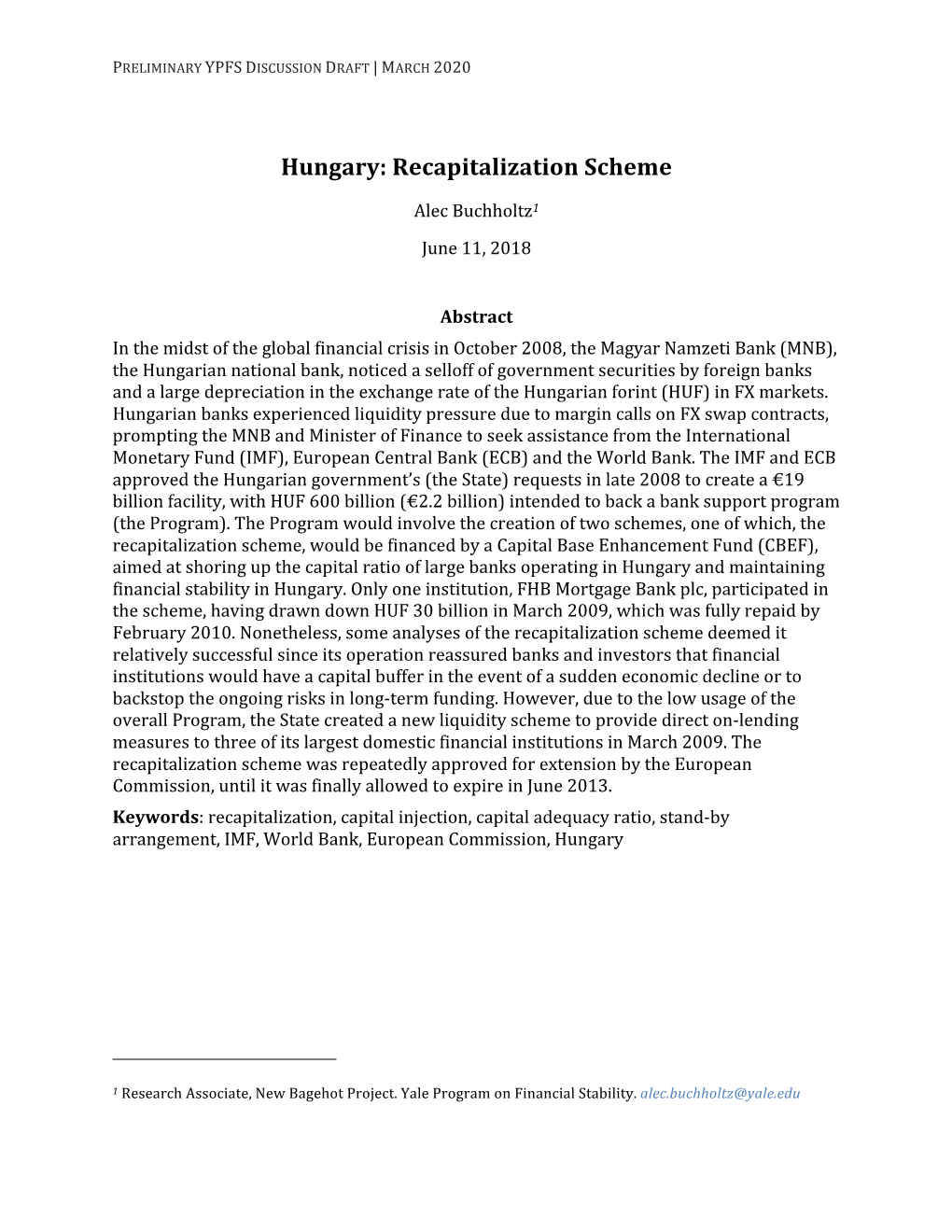 Hungary: Recapitalization Scheme