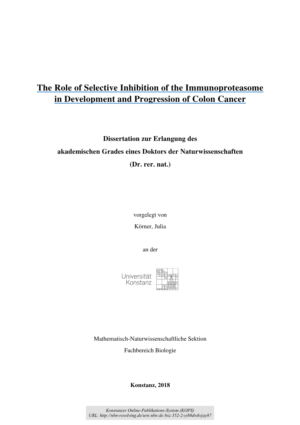 The Role of Selective Inhibition of the Immunoproteasome in Development and Progression of Colon Cancer