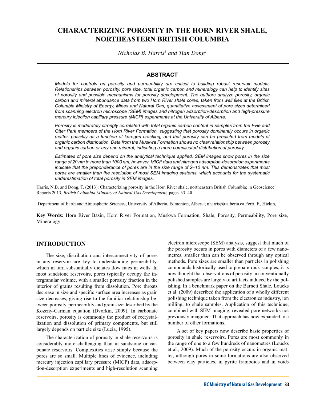 Characterizing Porosity in the Horn River Shale, Northeastern British Columbia