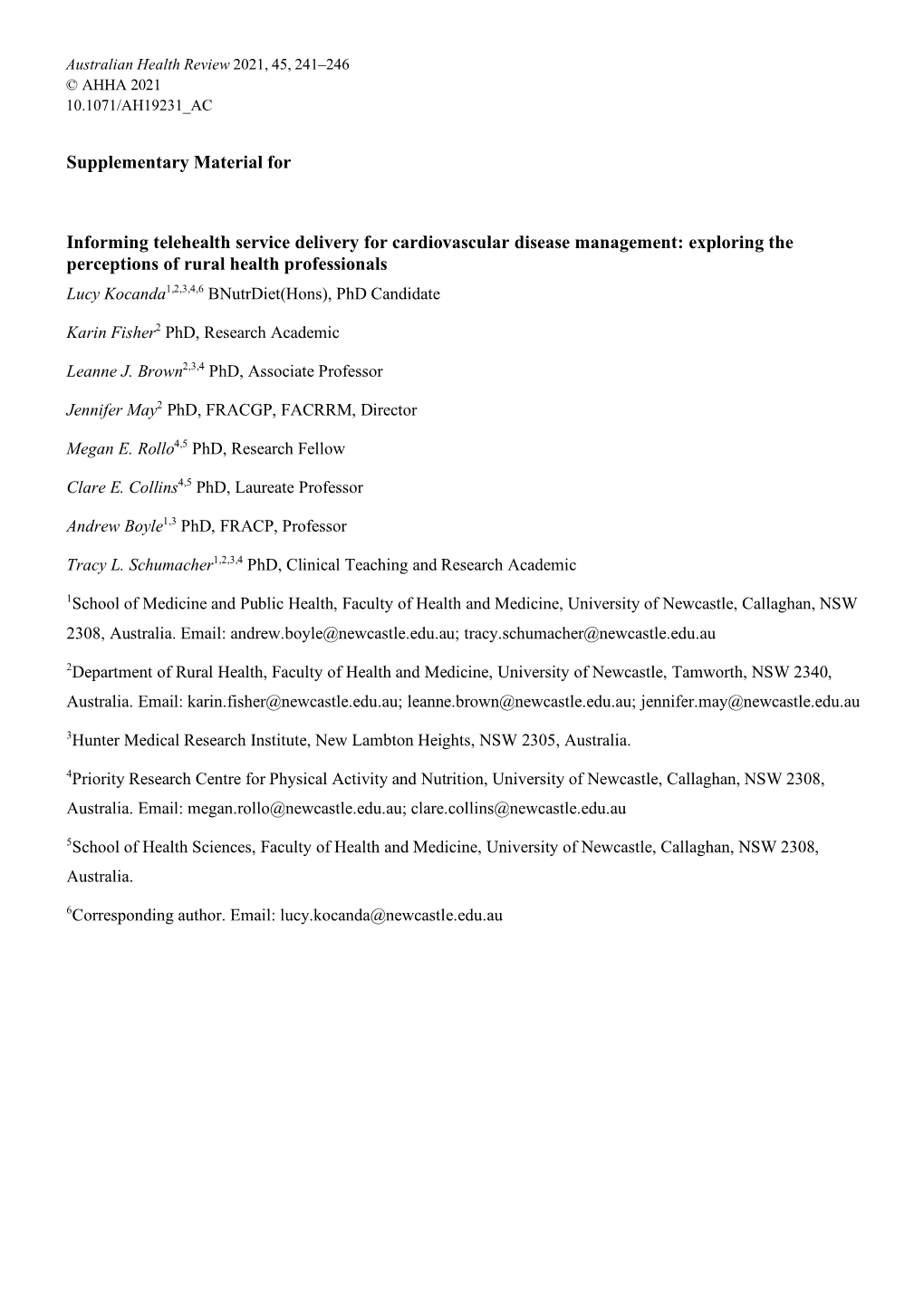 Supplementary Material for Informing Telehealth Service Delivery for Cardiovascular Disease Management: Exploring the Perception