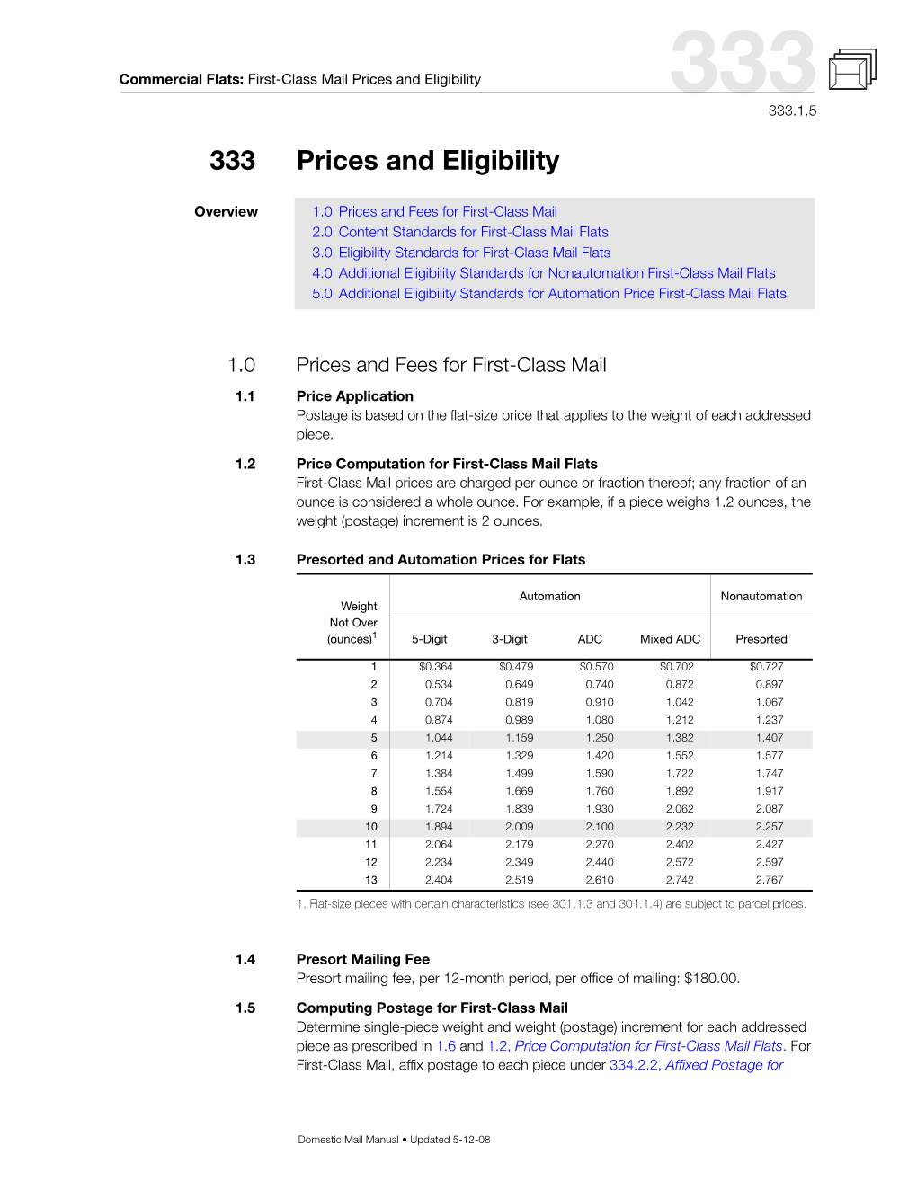 Eligibility Standards for First-Class Mail Flats