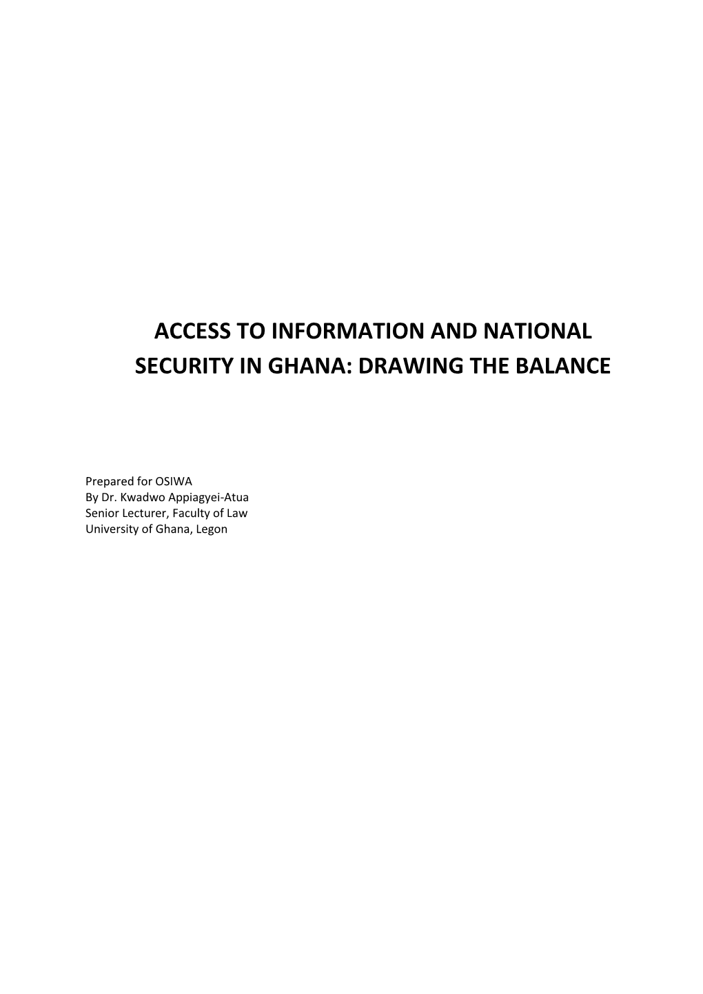 Access to Information and National Security in Ghana: Drawing the Balance