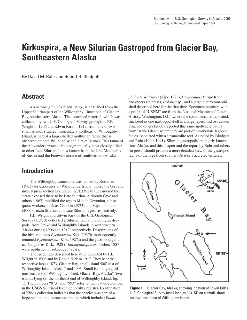 Kirkospira, a New Silurian Gastropod from Glacier Bay, Southeastern Alaska