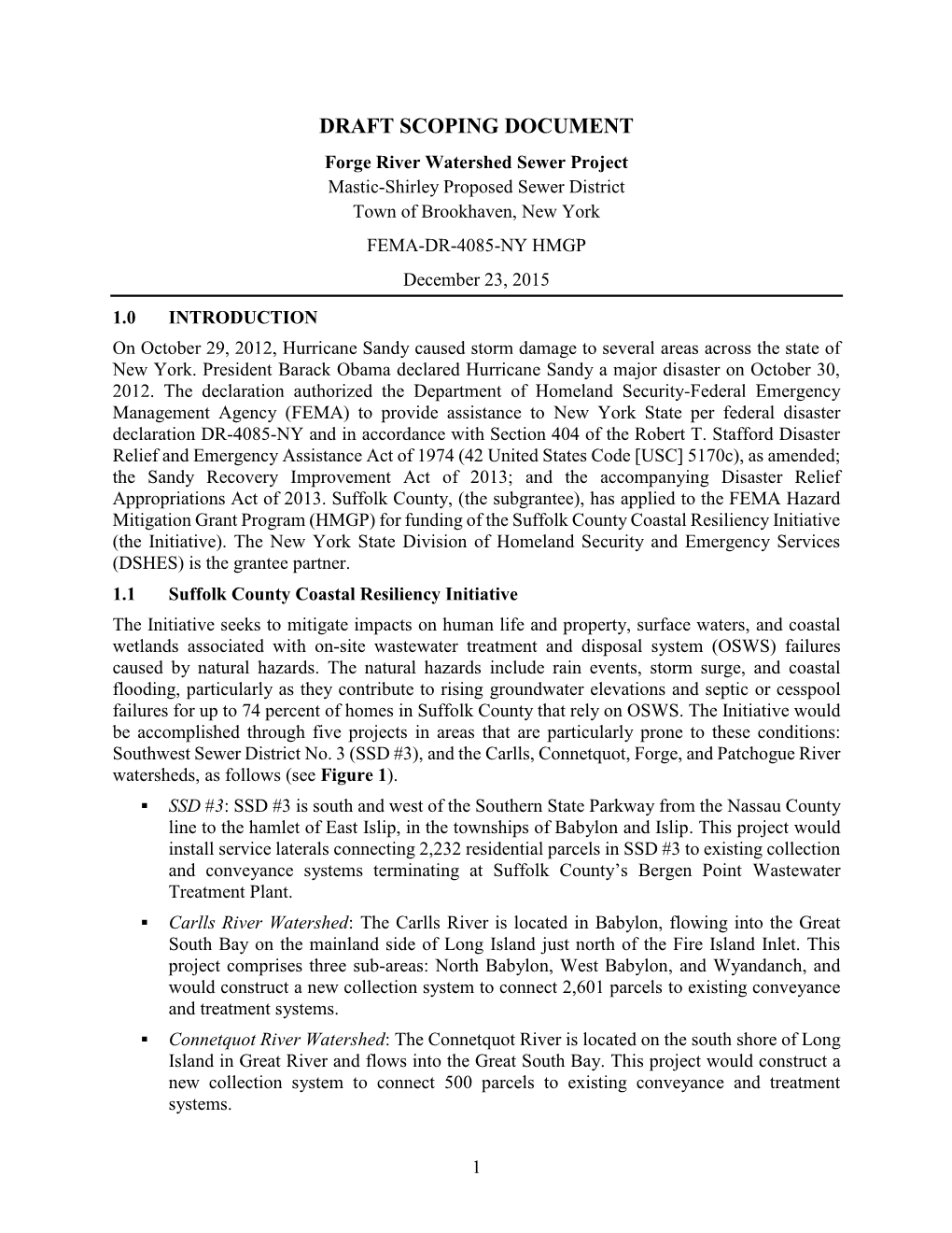 Forge River Watershed Sewer Project Draft Scoping Document