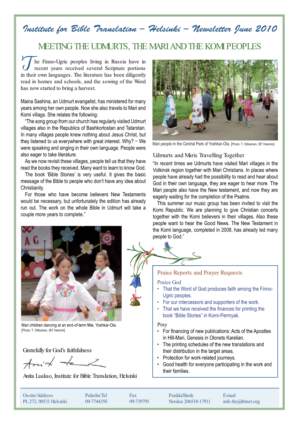 Institute for Bible Translation – Helsinki – Newsletter June 2010