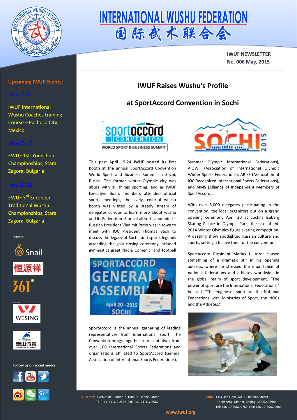 IWUF Raises Wushu's Profile at Sportaccord Convention in Sochi