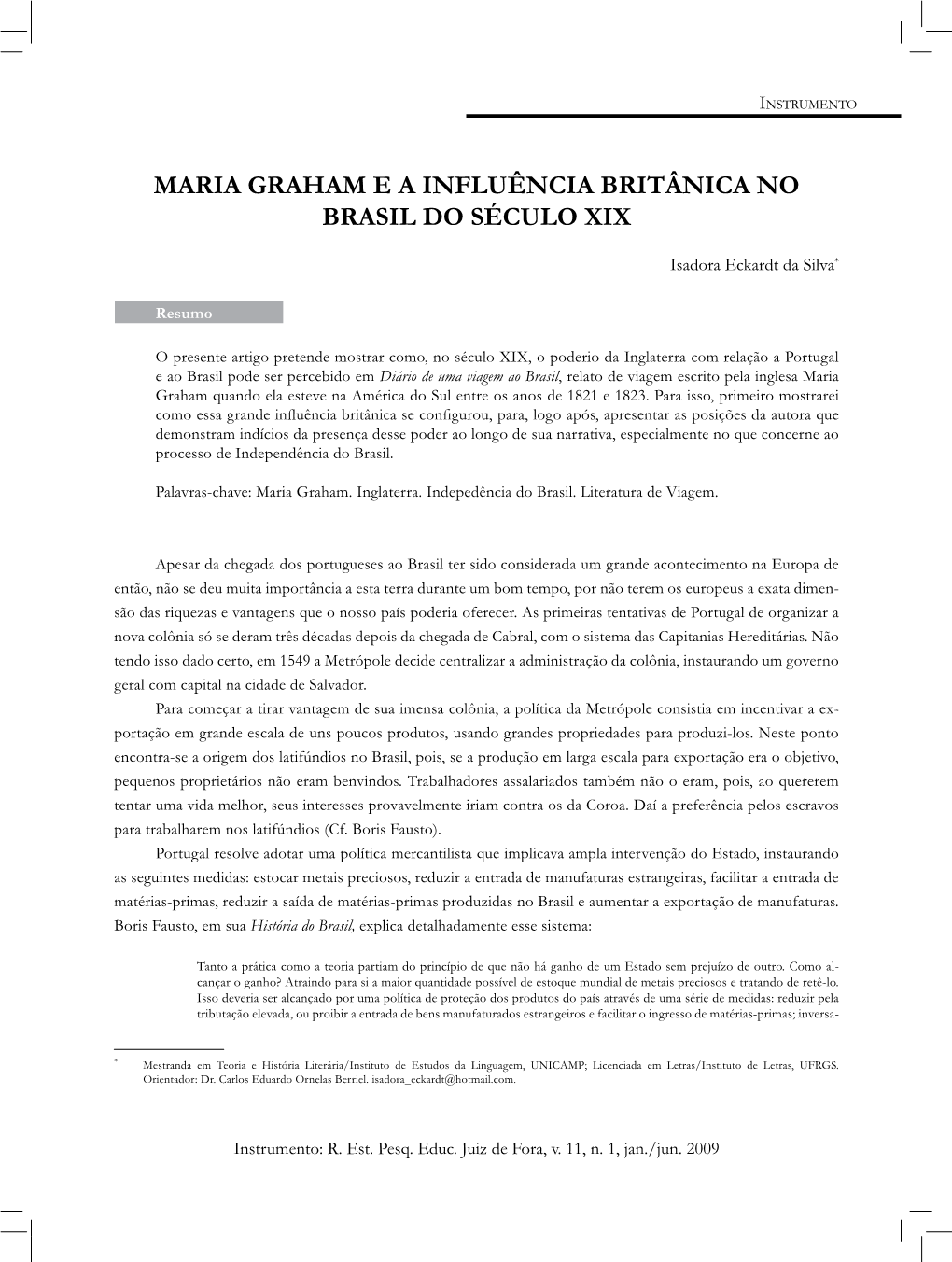 Maria Graham E a Influência Britânica No Brasil Do Século XIX