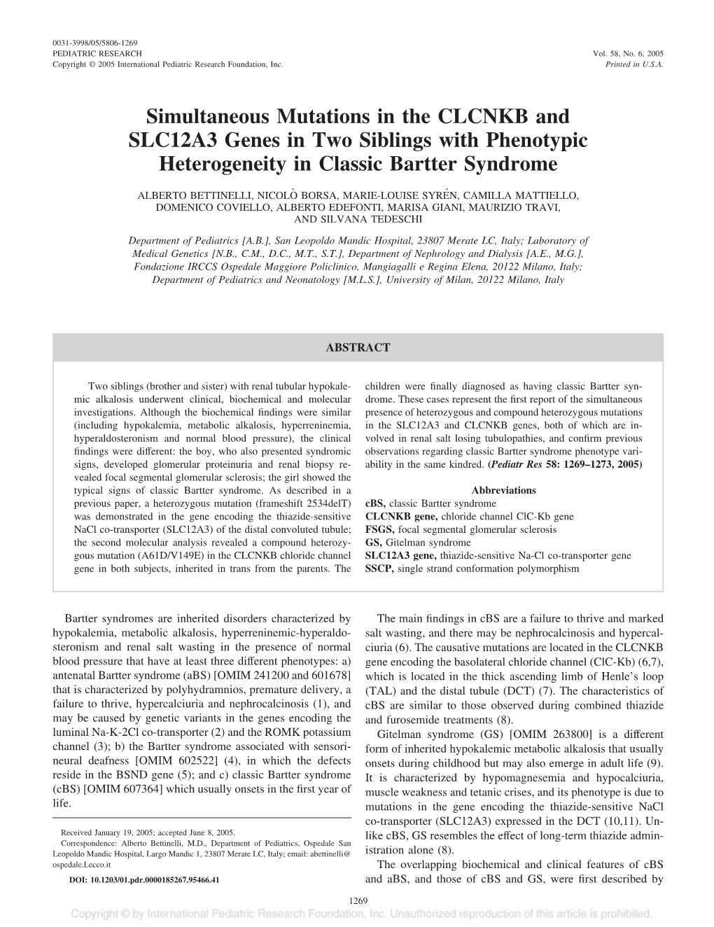 Simultaneous Mutations in the CLCNKB and SLC12A3 Genes in Two Siblings with Phenotypic Heterogeneity in Classic Bartter Syndrome