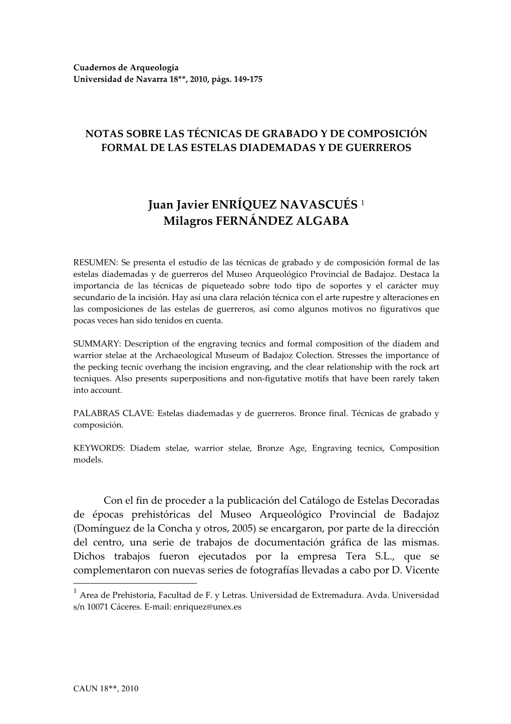 Juan Javier ENRÍQUEZ NAVASCUÉS 1 Milagros FERNÁNDEZ ALGABA