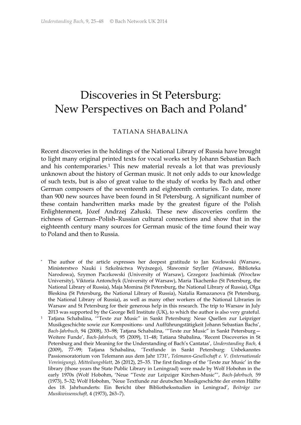 Discoveries in St Petersburg: New Perspectives on Bach and Poland*