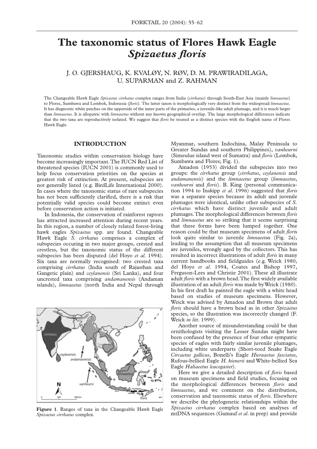 The Taxonomic Status of Flores Hawk Eagle Spizaetus Floris