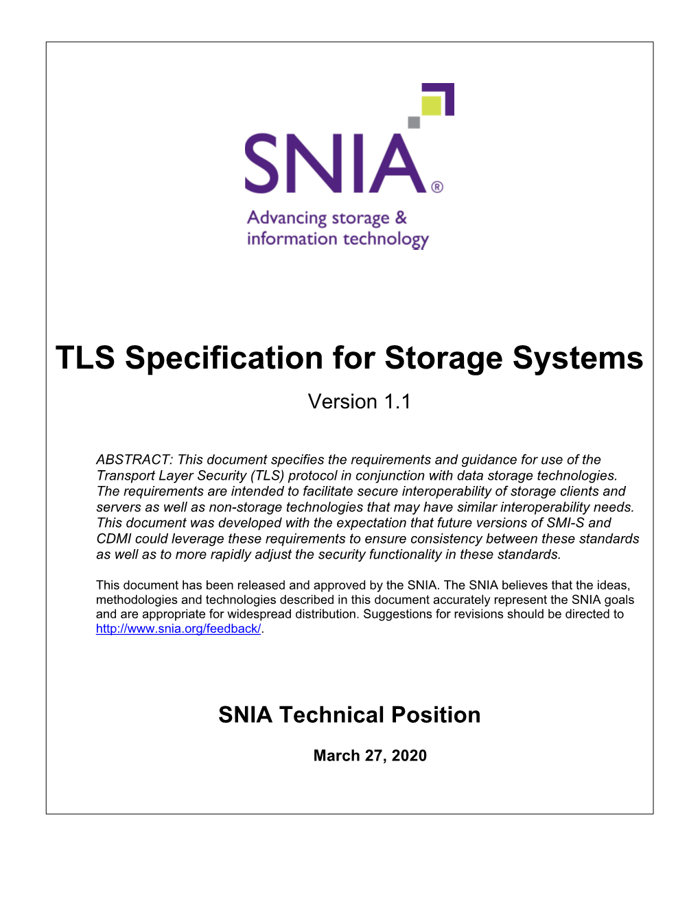TLS Specification for Storage Systems Version 1.1