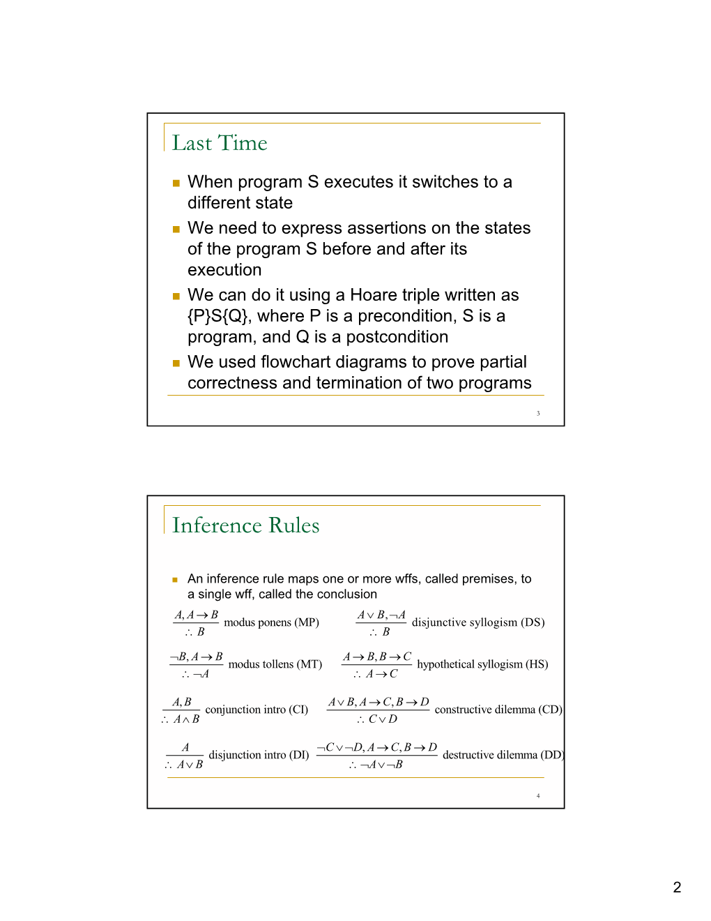 Last Time Inference Rules